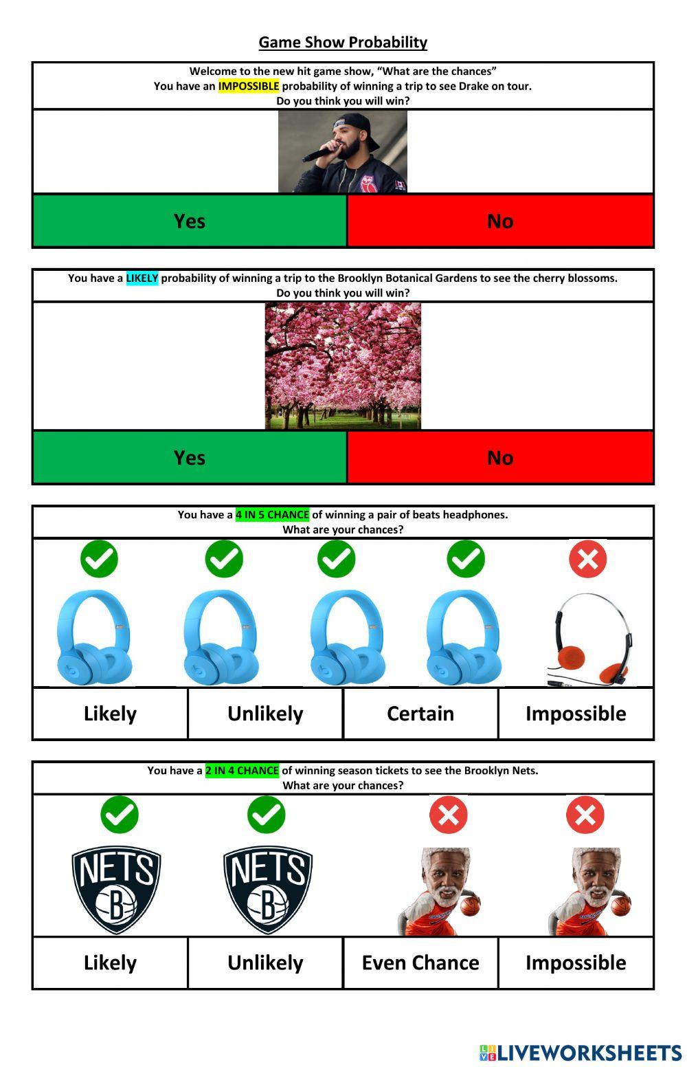 Probability Game Show quiz