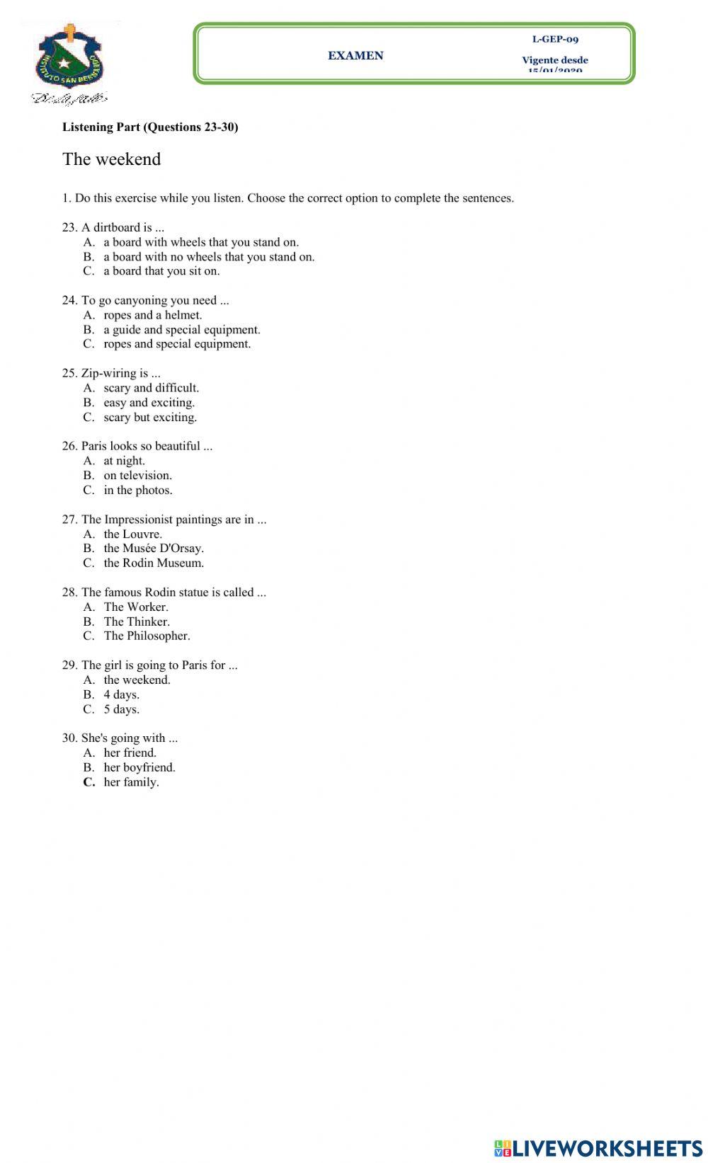 Final Test  8° 1st Term