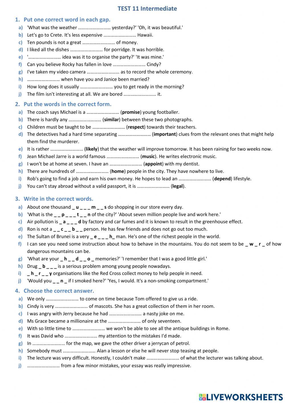 Test leksykalny Intermediate 11