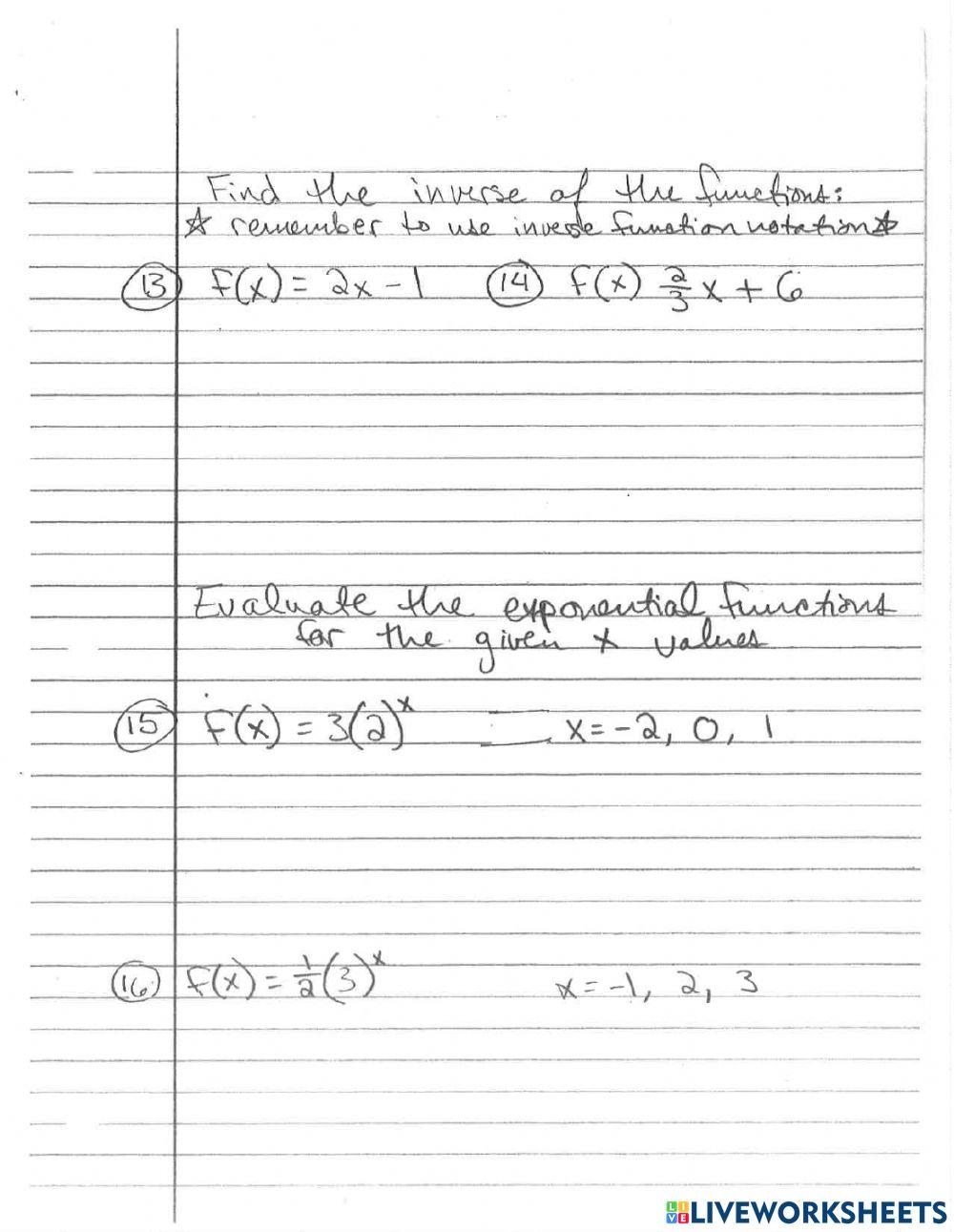 Functions Quiz - Algebra 1