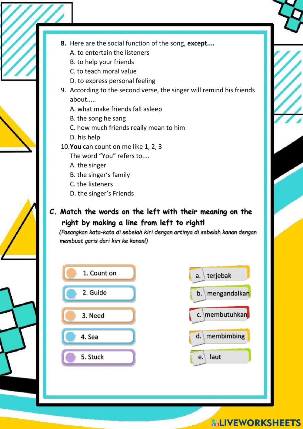 Count on me worksheet (Song)