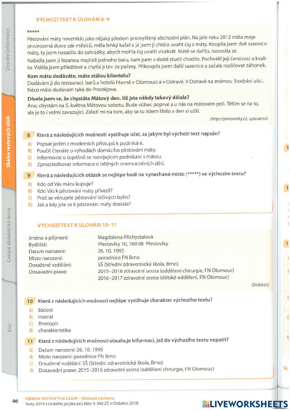 Slohová výchova - test