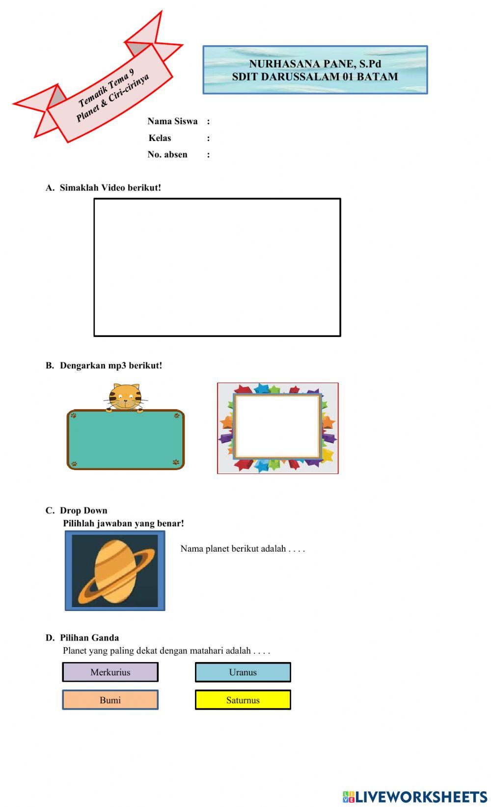 Latihan soal nama dan ciri planet