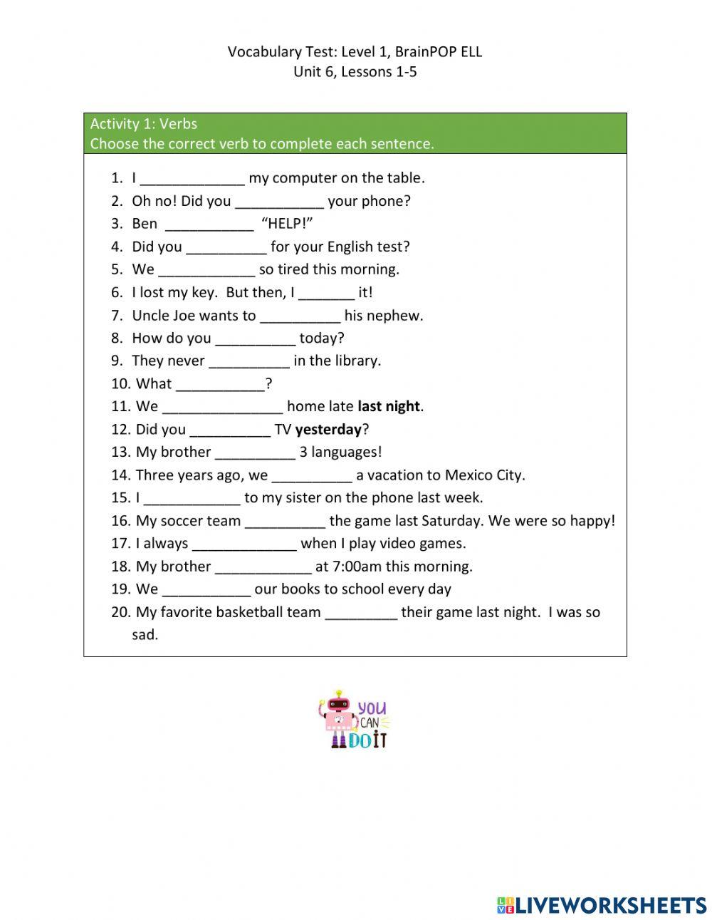 Unit 6 Vocabulary Test