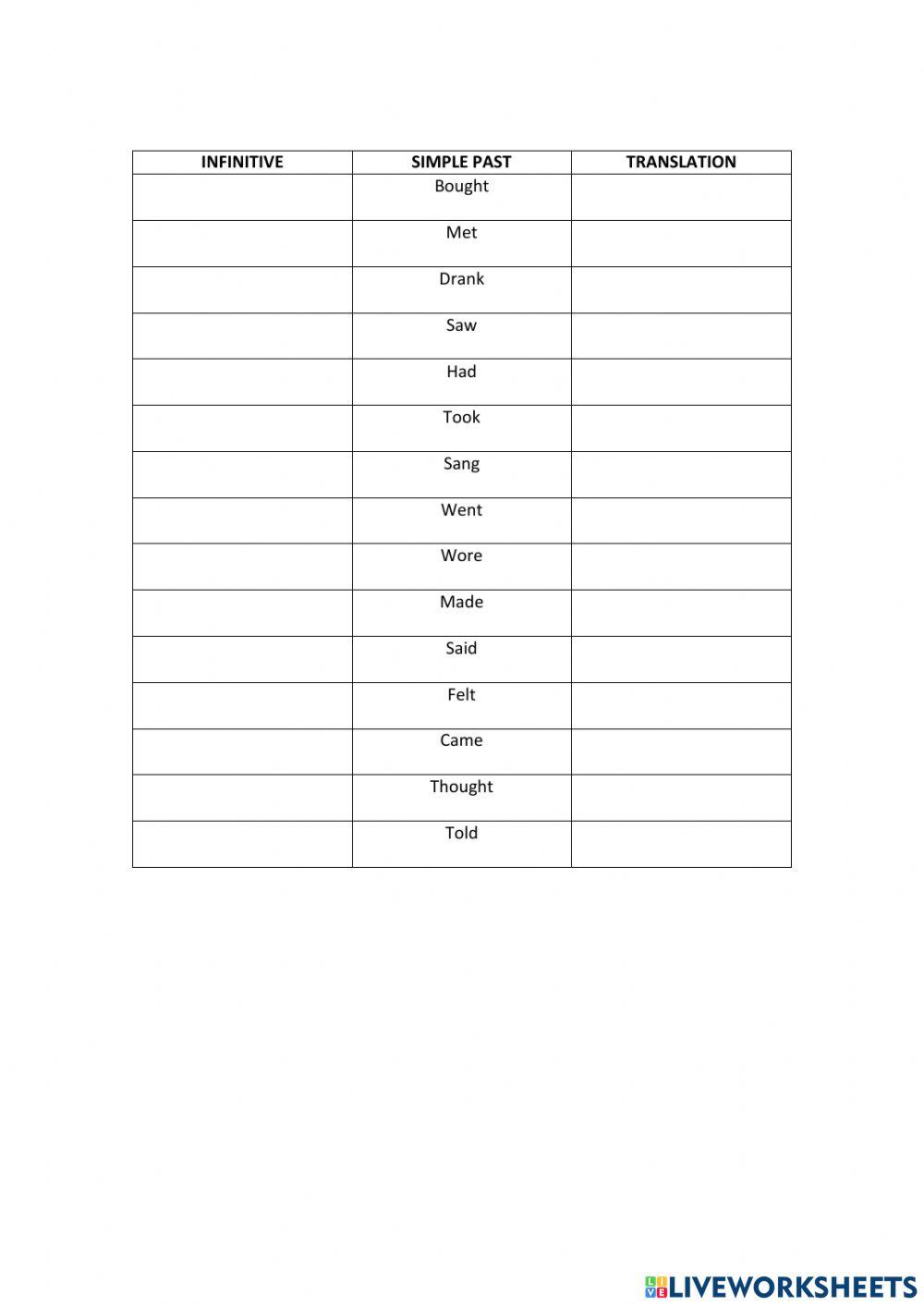 Irregular verbs