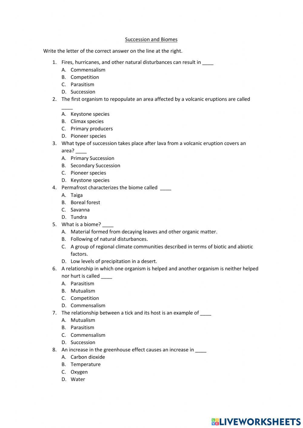 Climate, Succession and Biomes