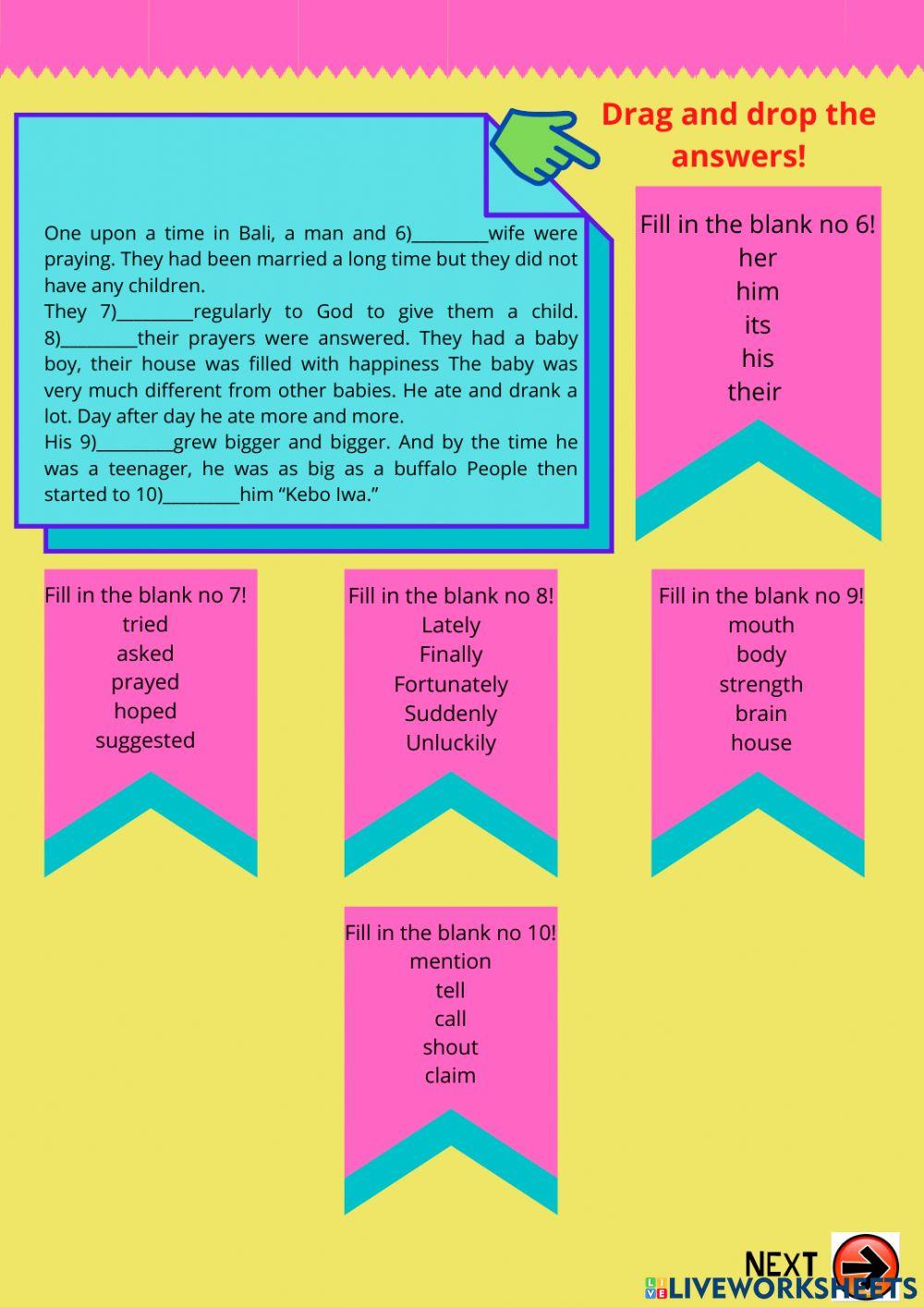 Narrative text worksheets