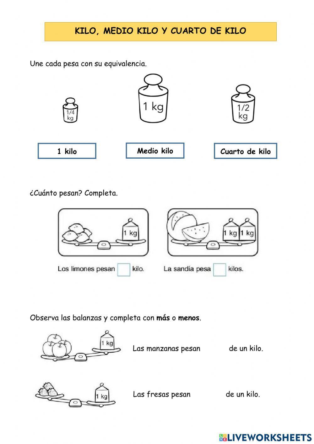 Kilo, medio kilo y cuarto de kilo