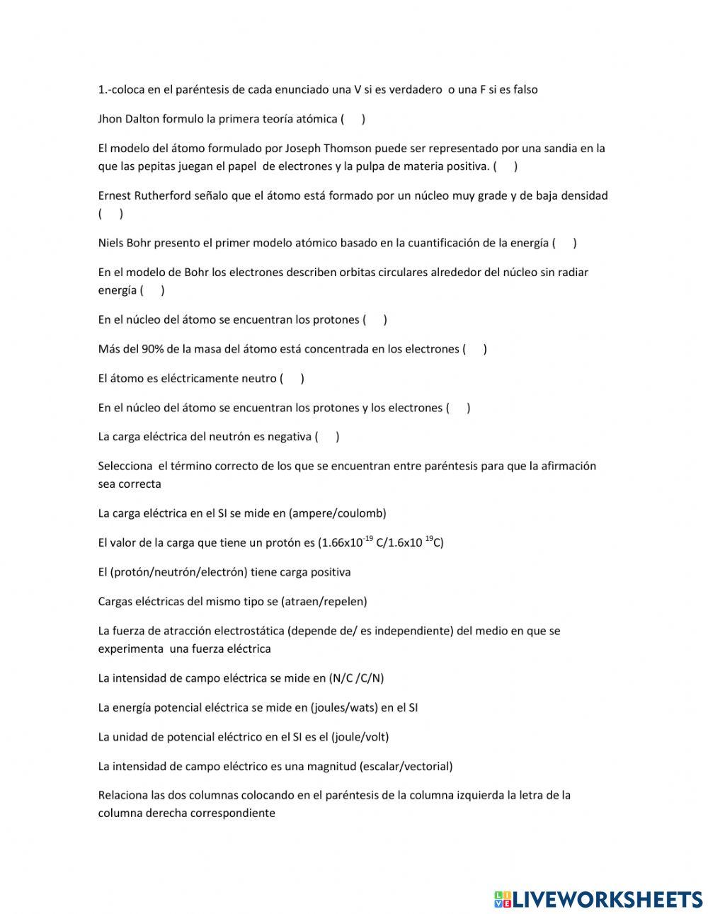 Modelo atómico y electricidad