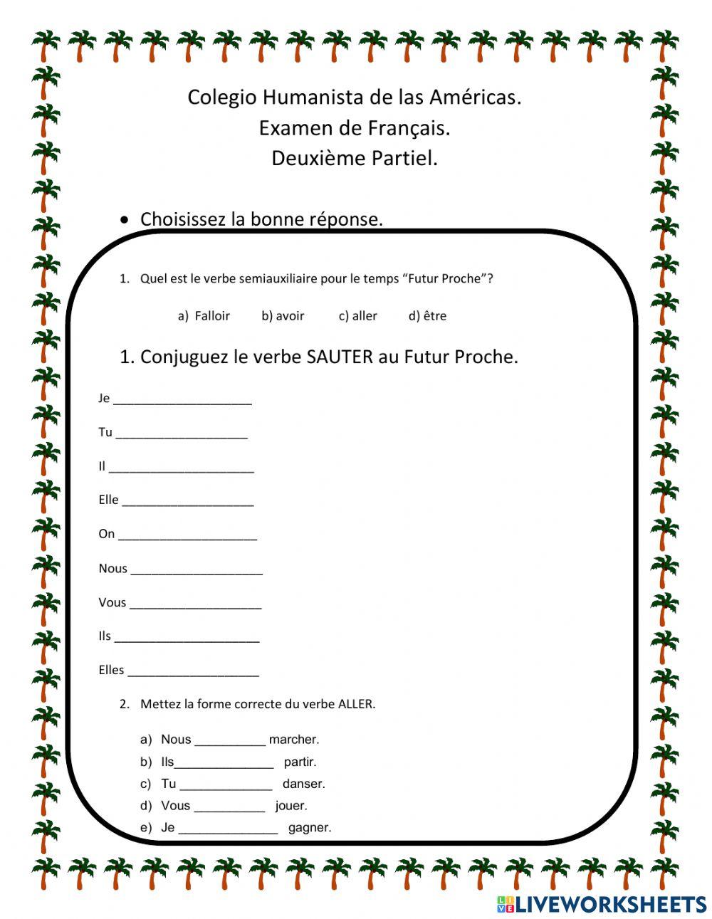  Examen de Francés 6° Segundo Trimestre