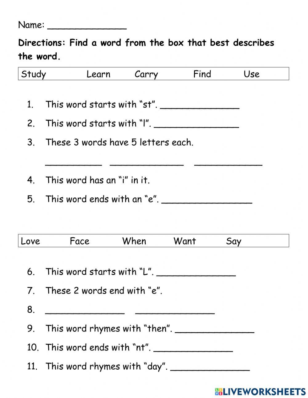 High frequency words: want, when, use
