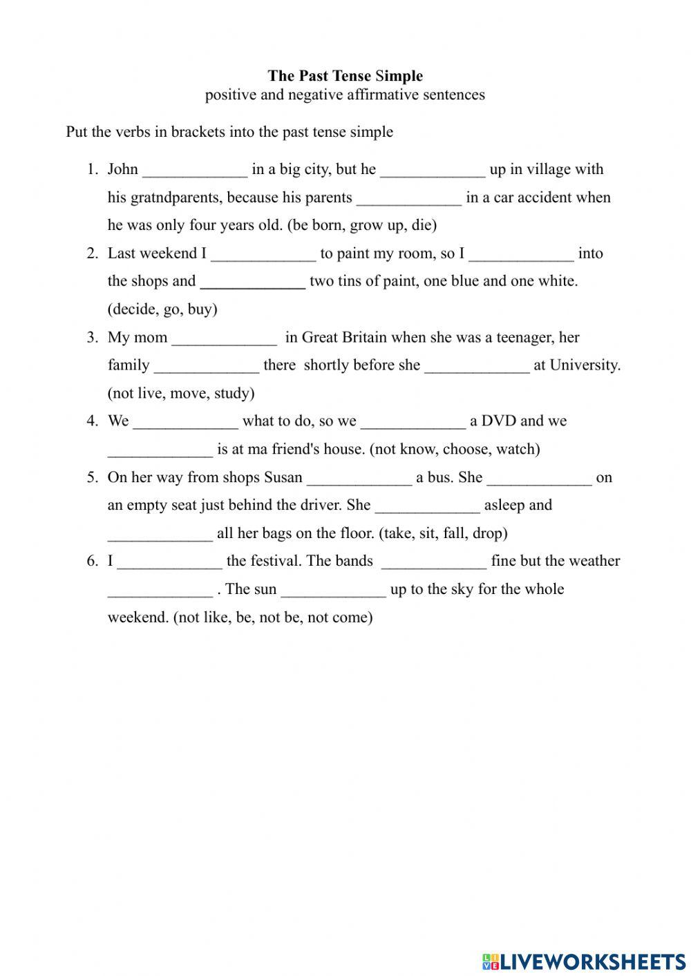 The past tense simple