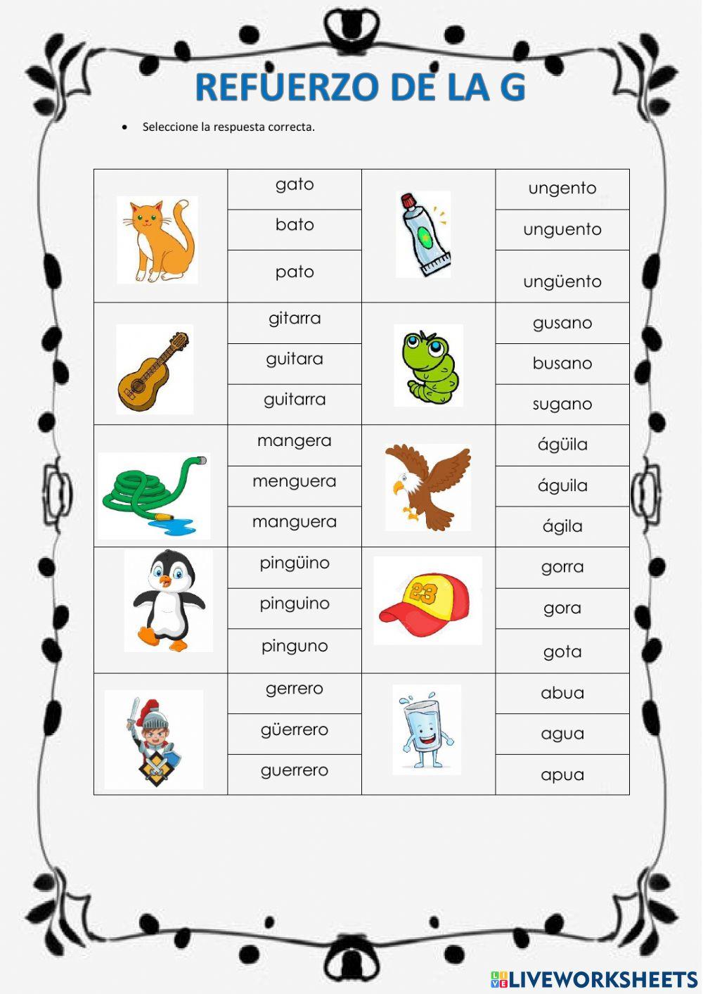 Refuerzo de la letra g