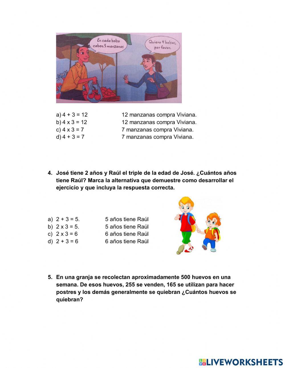 Prueba de diagnóstico 4° Matemática