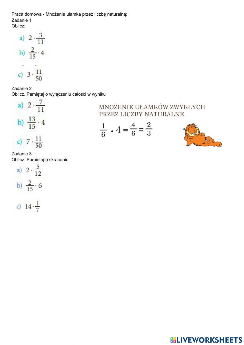 Mnożenie ułamka przez liczbę naturalną
