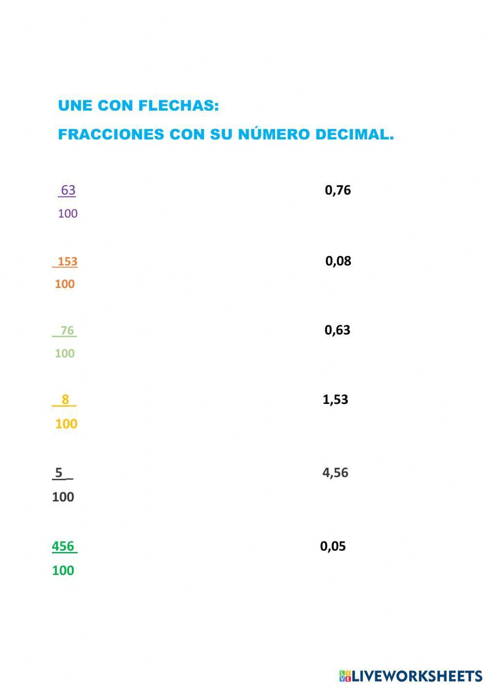 Unir fracción con su número decimal