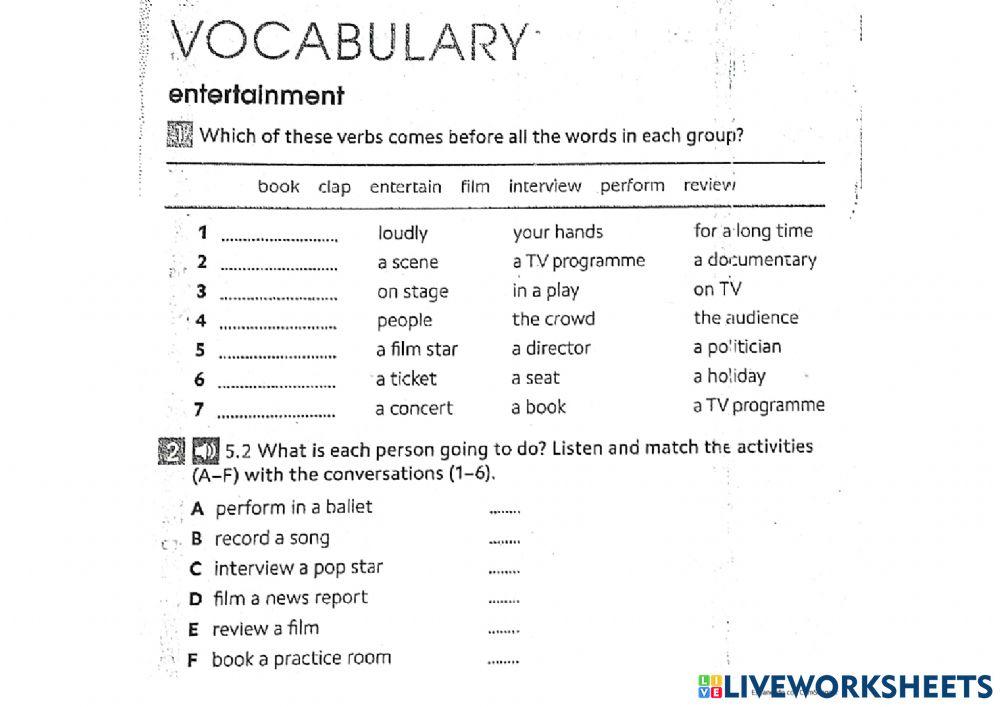 Vocabulary Entertainment B1
