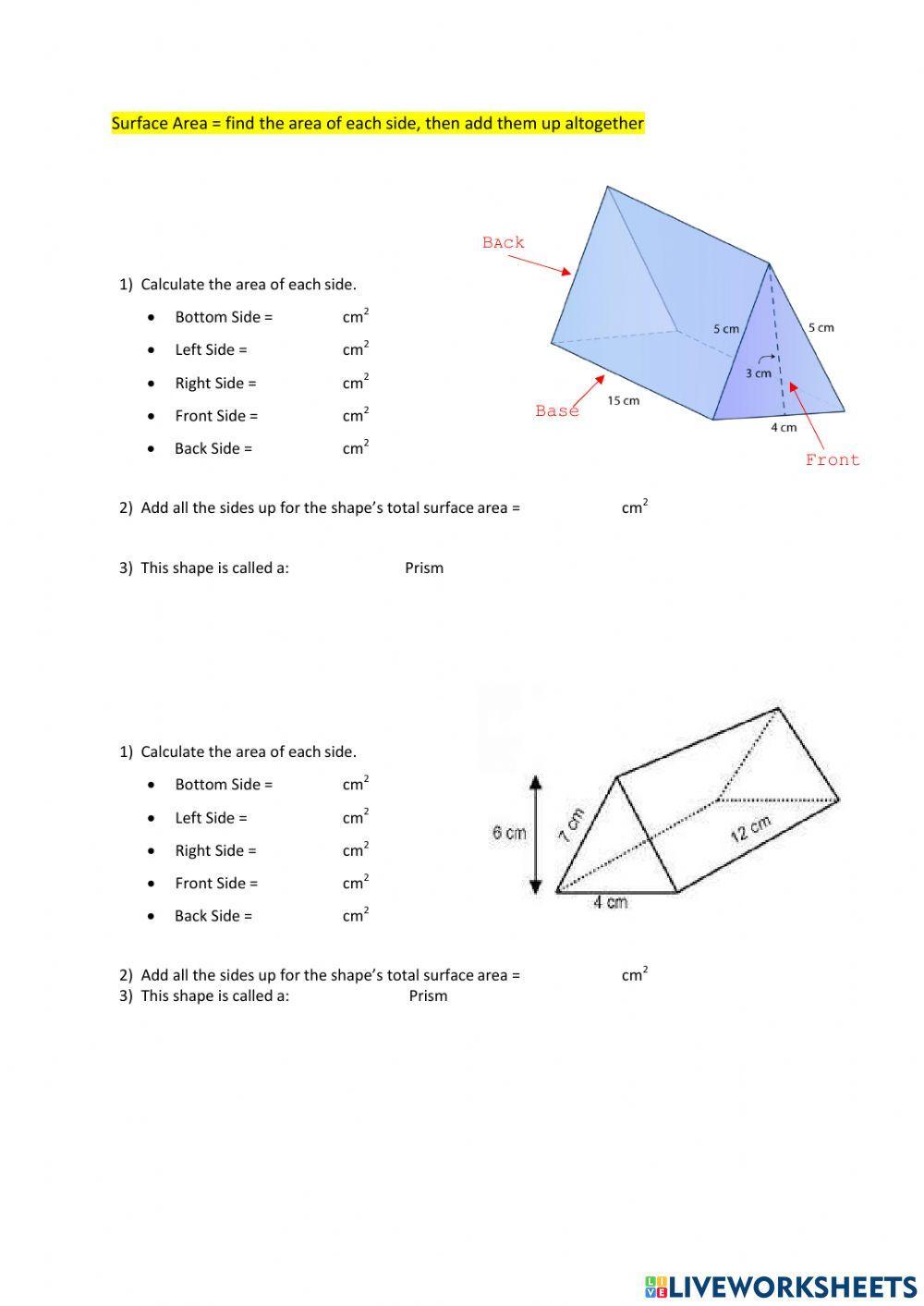 Surface Area of Triangular and Pentagonal Prism