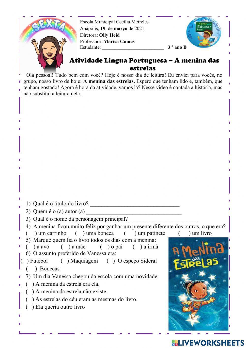 Atividade Língua Portuguesa- Projeto Leitura 19 de março