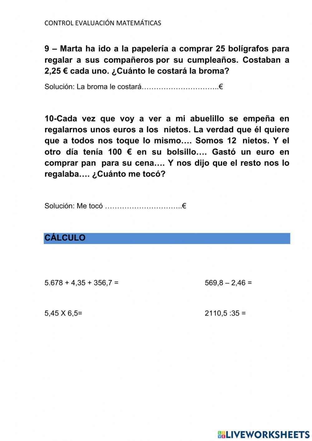 Examen Matemáticas 2º Trimestre
