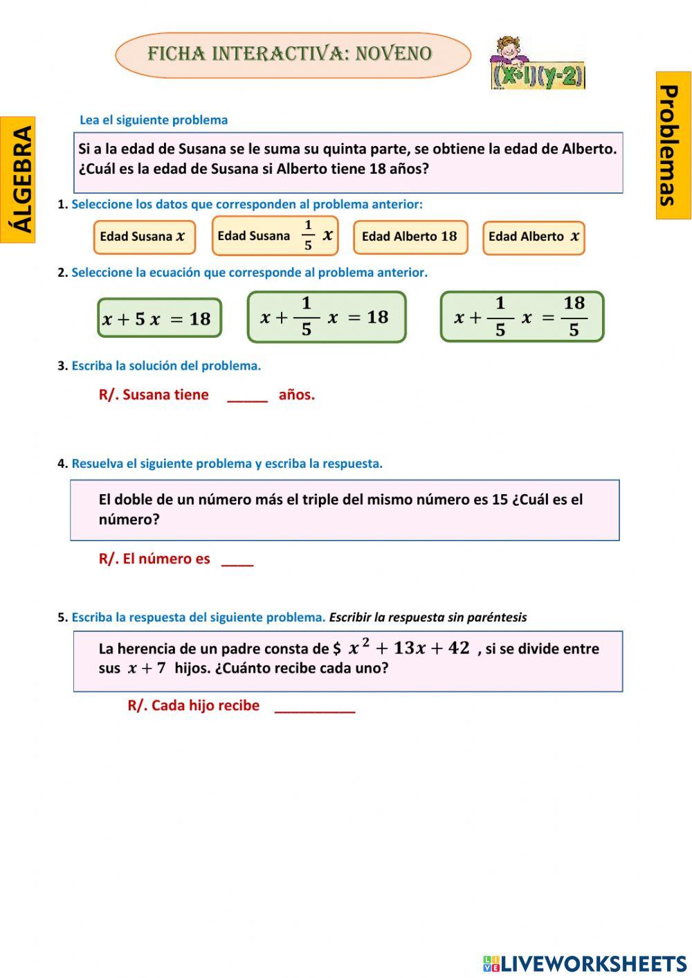Problemas con ecuaciones