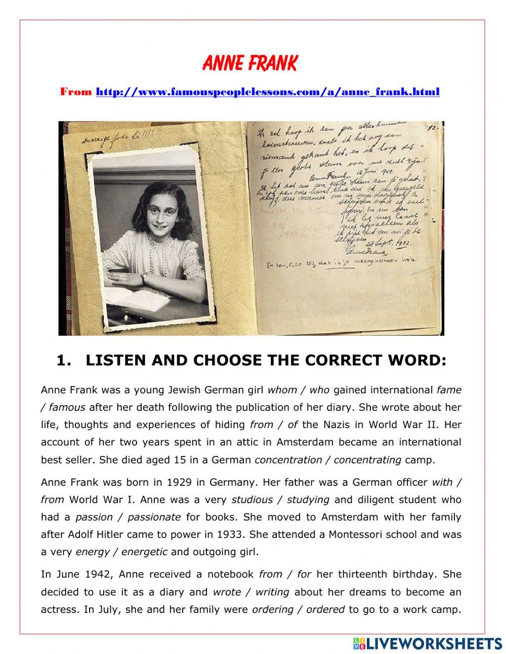 6923090 anne frank reading listening comprehension