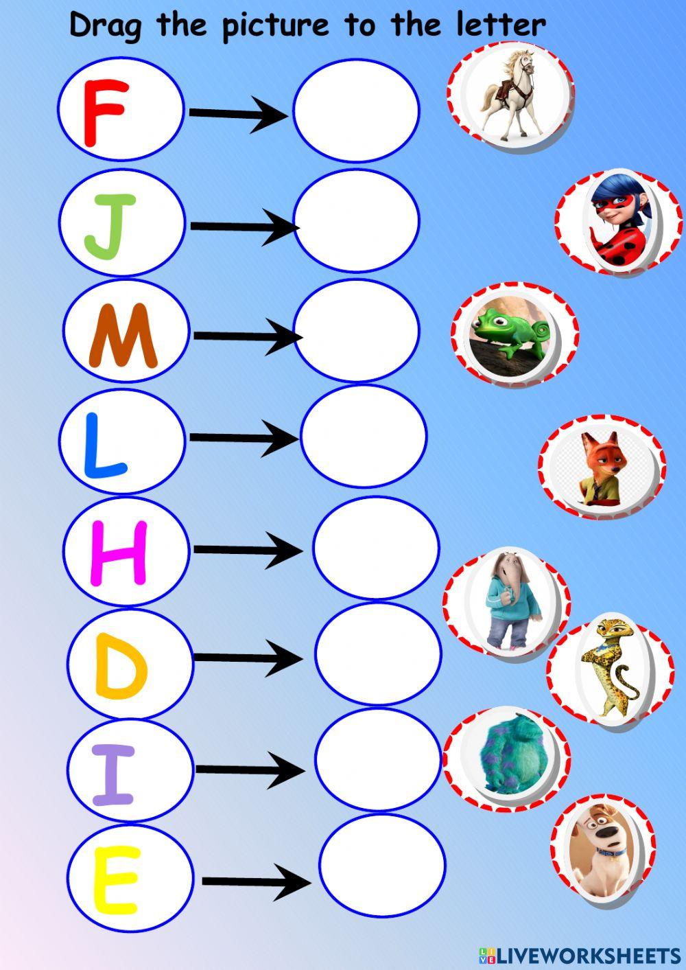 Alphabet. Match the picture with the letter