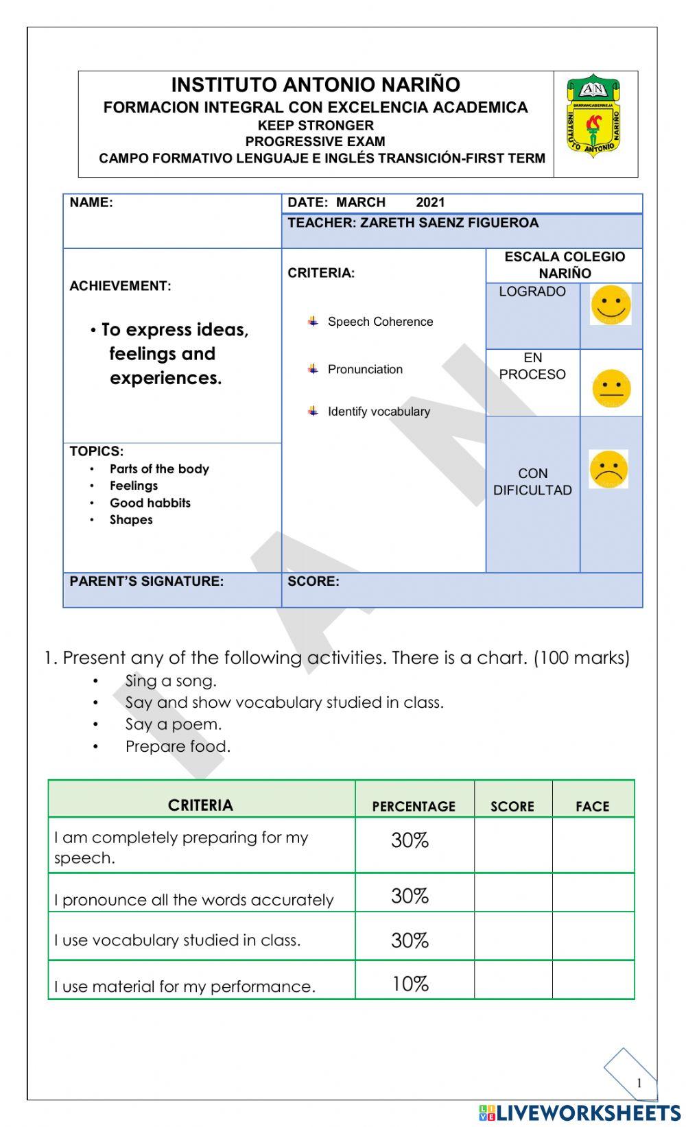 English exam Transition A