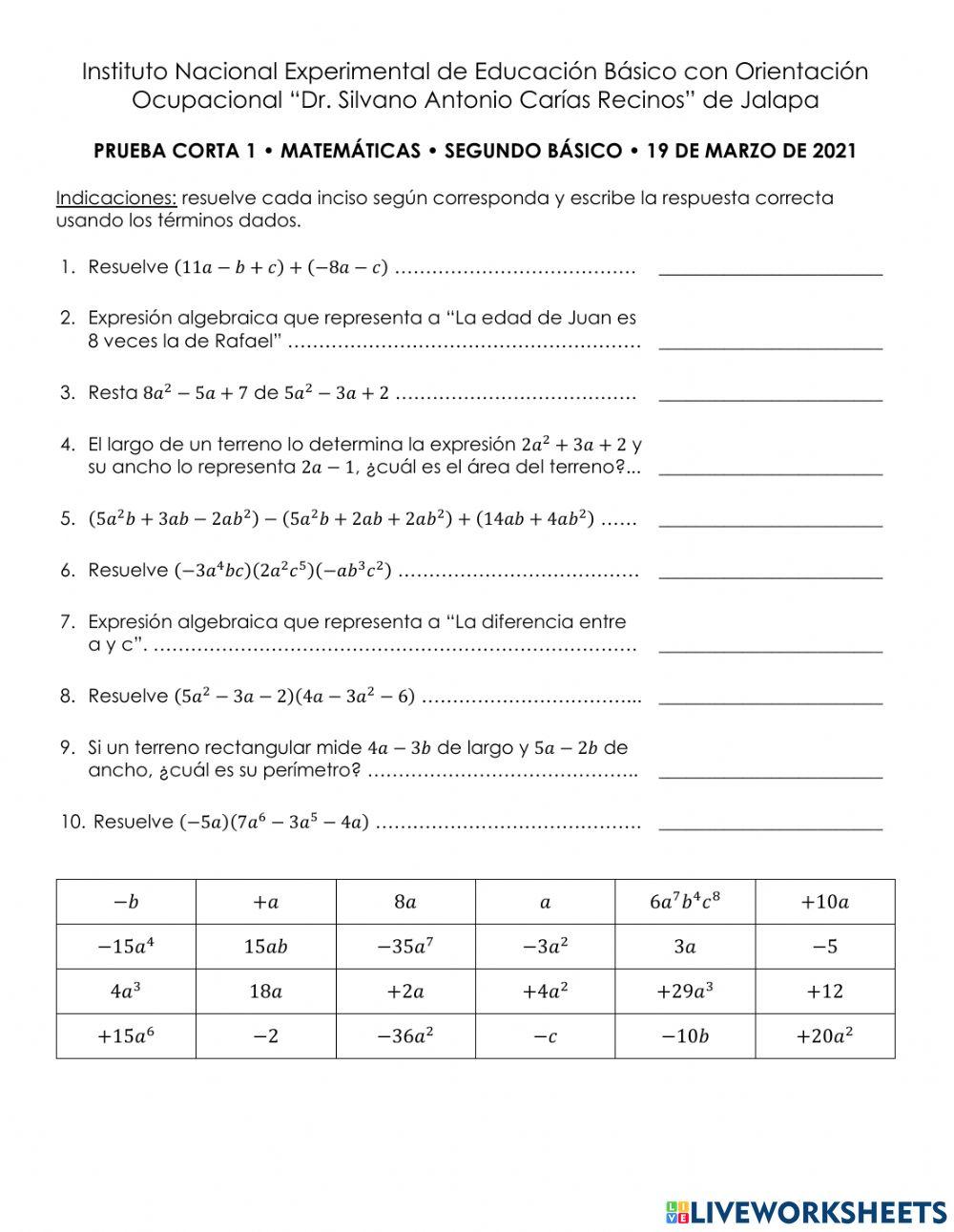 Operaciones algebraicas