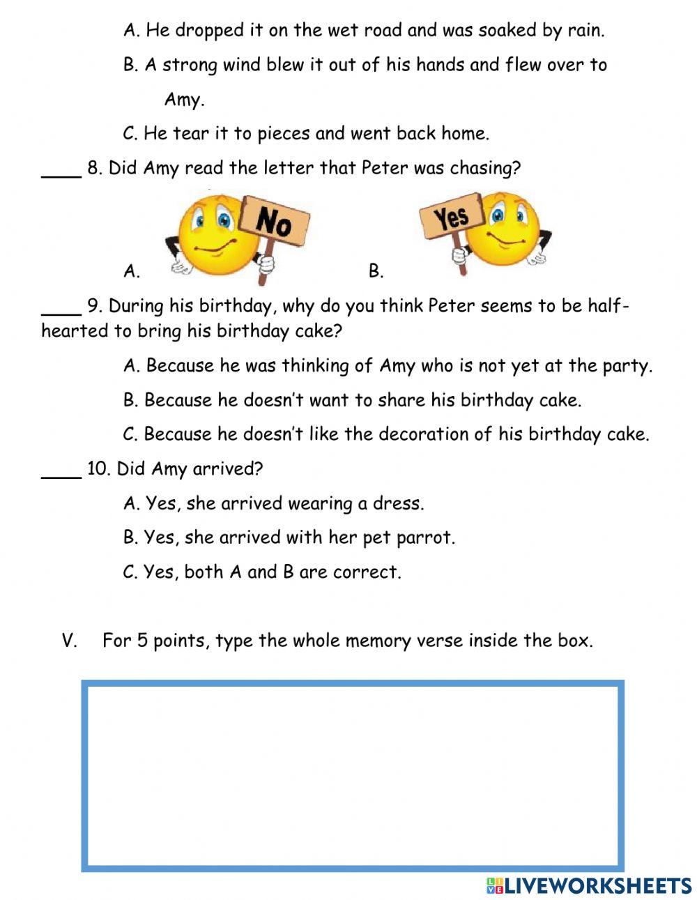 ESP-CL (KINDER) - LESSON 3 QUIZ: THE EXCITING LETTER