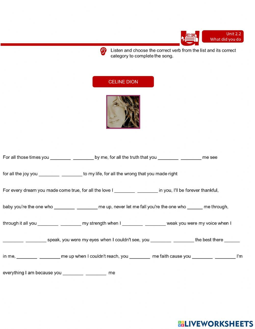 Song + Regular and irregular verbs