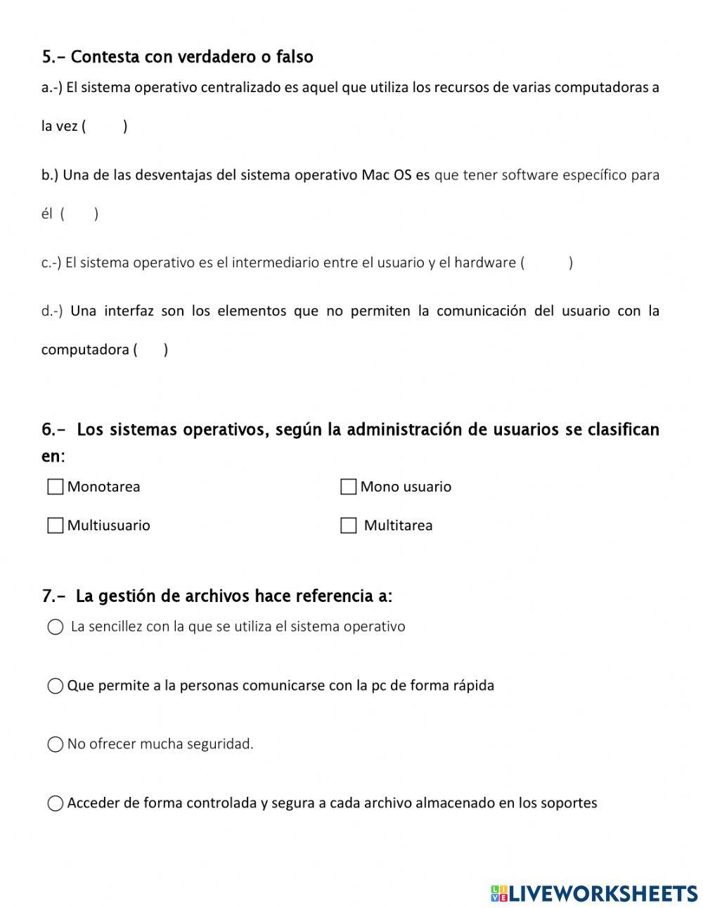 1ERO INFORMATICA CUESTIONARIO 1 SISTEMAS OPERATIVOS
