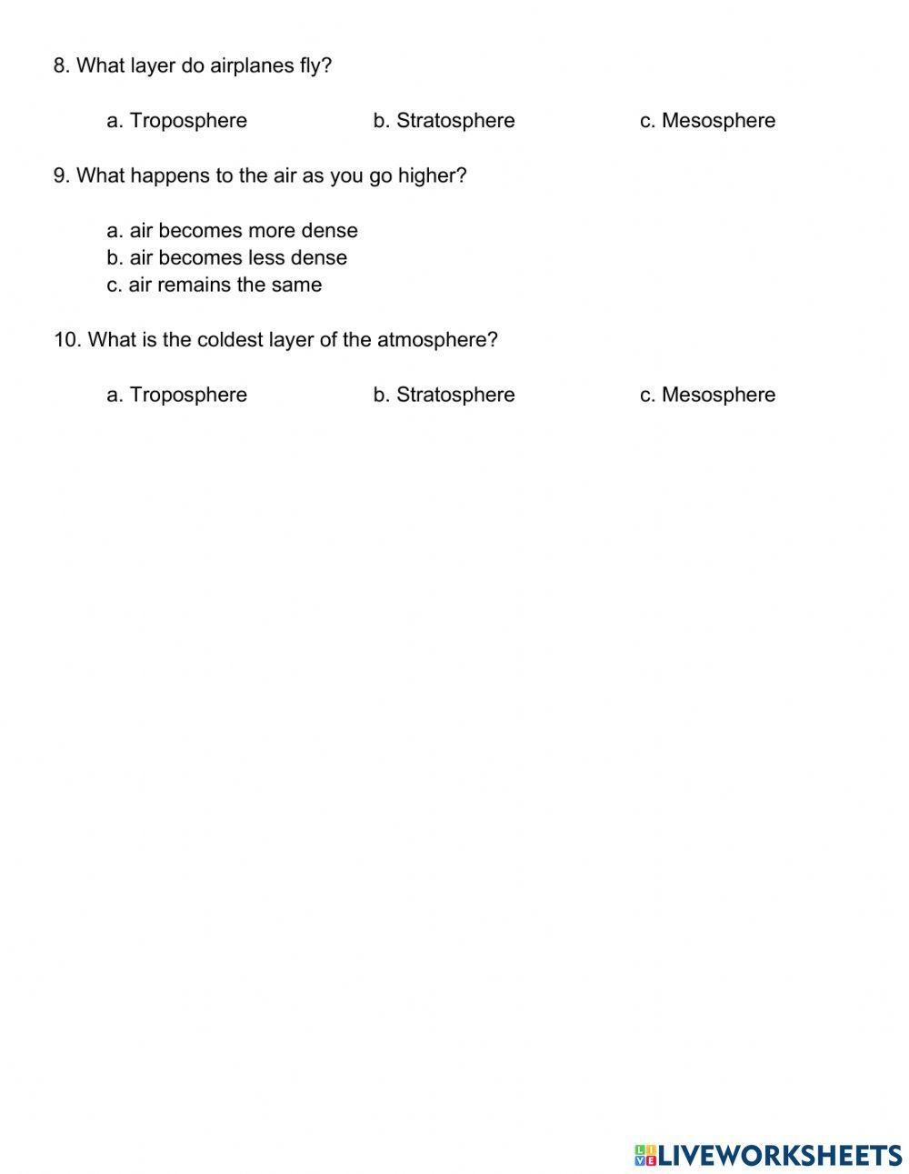 Layers of the Atmosphere QUIZ