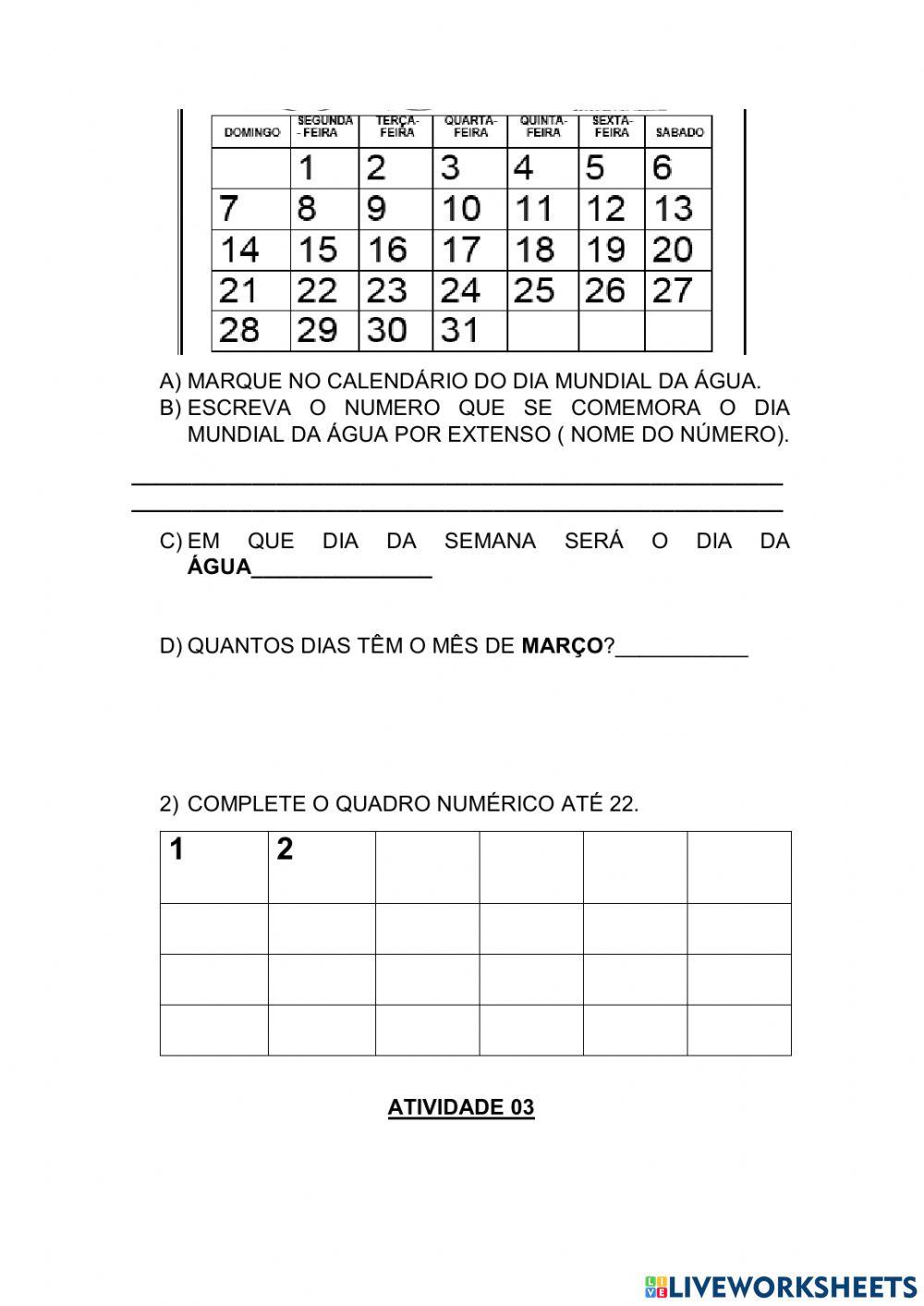 Atividade Dia Mundial da Água