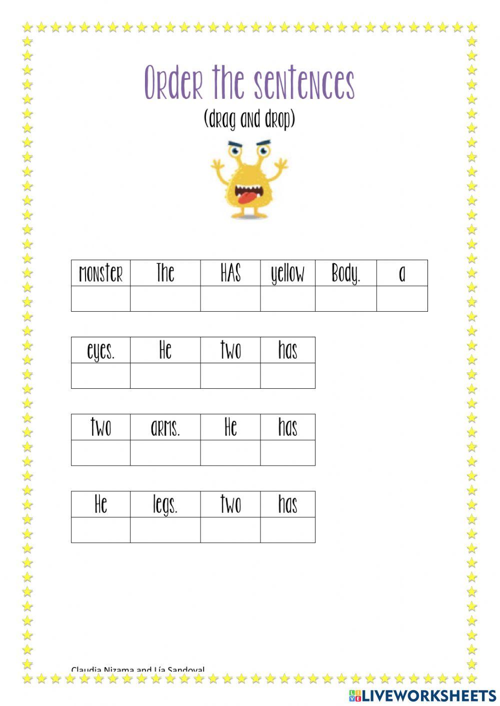 Order the sentences: body part 4