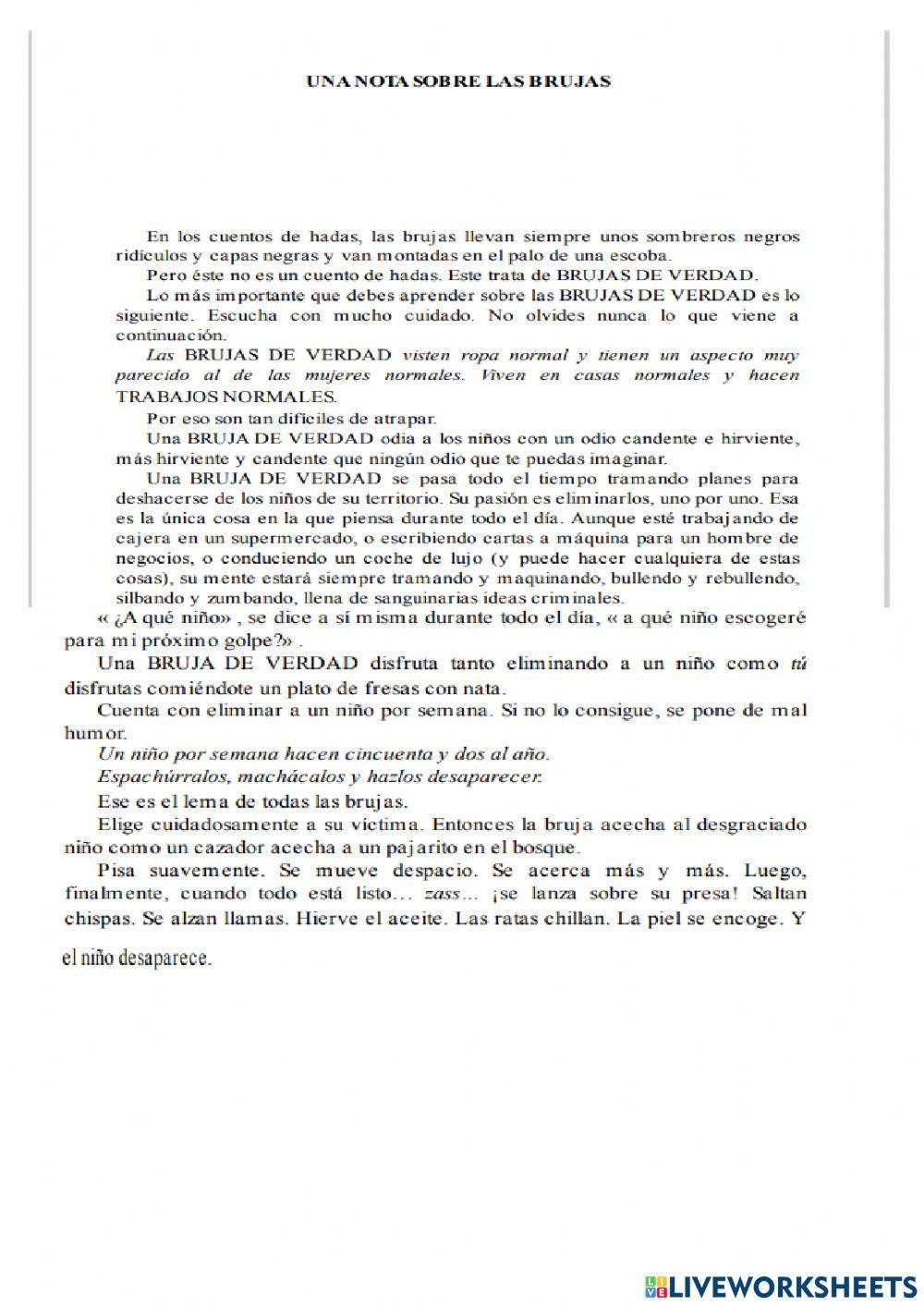 Ejercicio de comprensión lectora