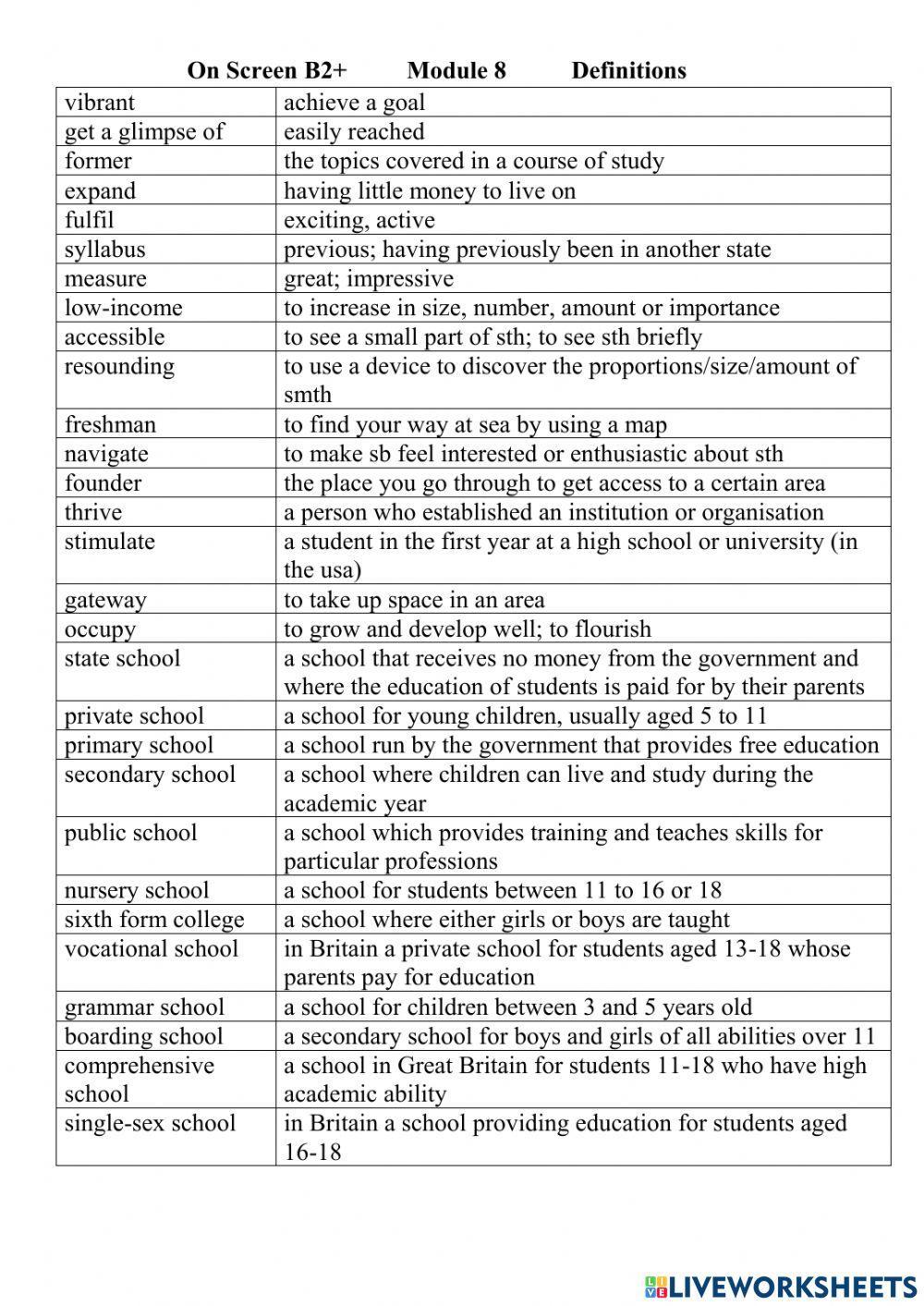 On Screen B2+ Module 8 Definitions