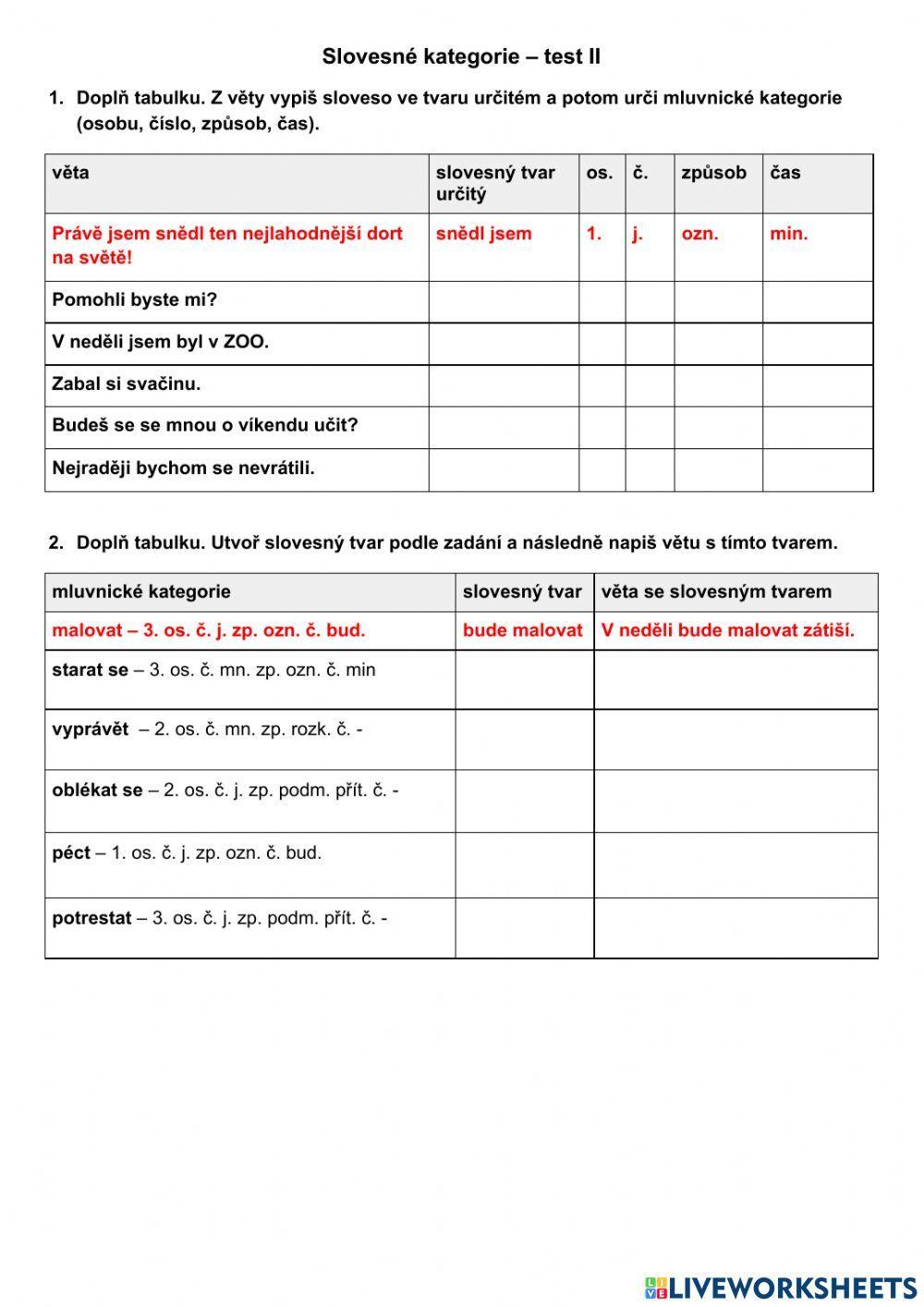 Slovesné kategorie – test II