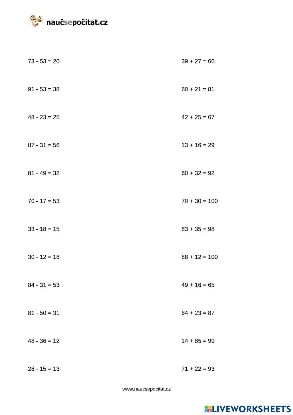 Sčítání a odčítání do 100 (1)