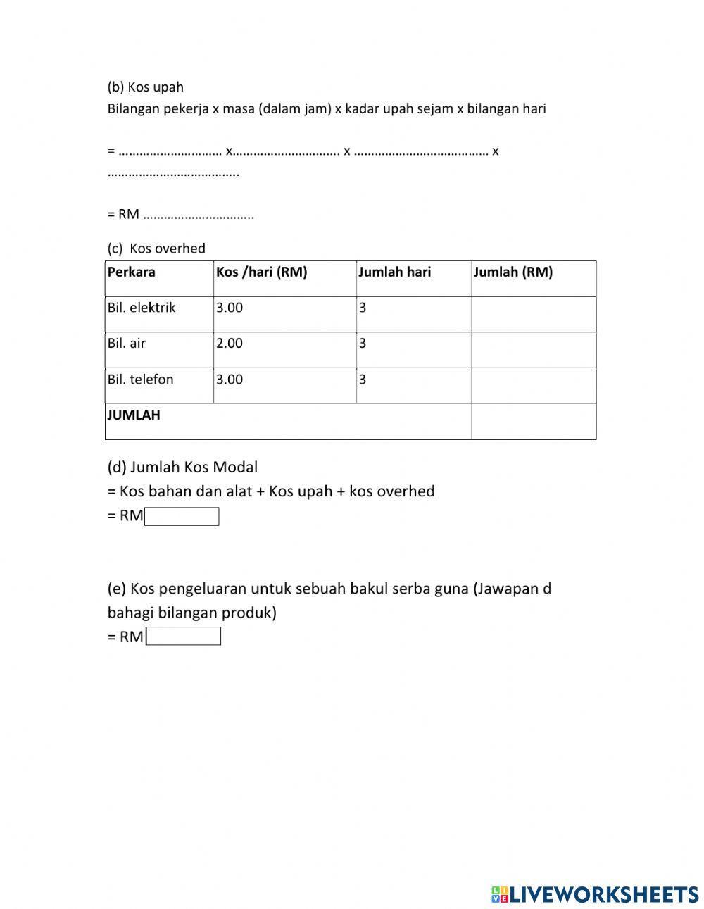 Latihan Anggaran Kos Konsep SMART