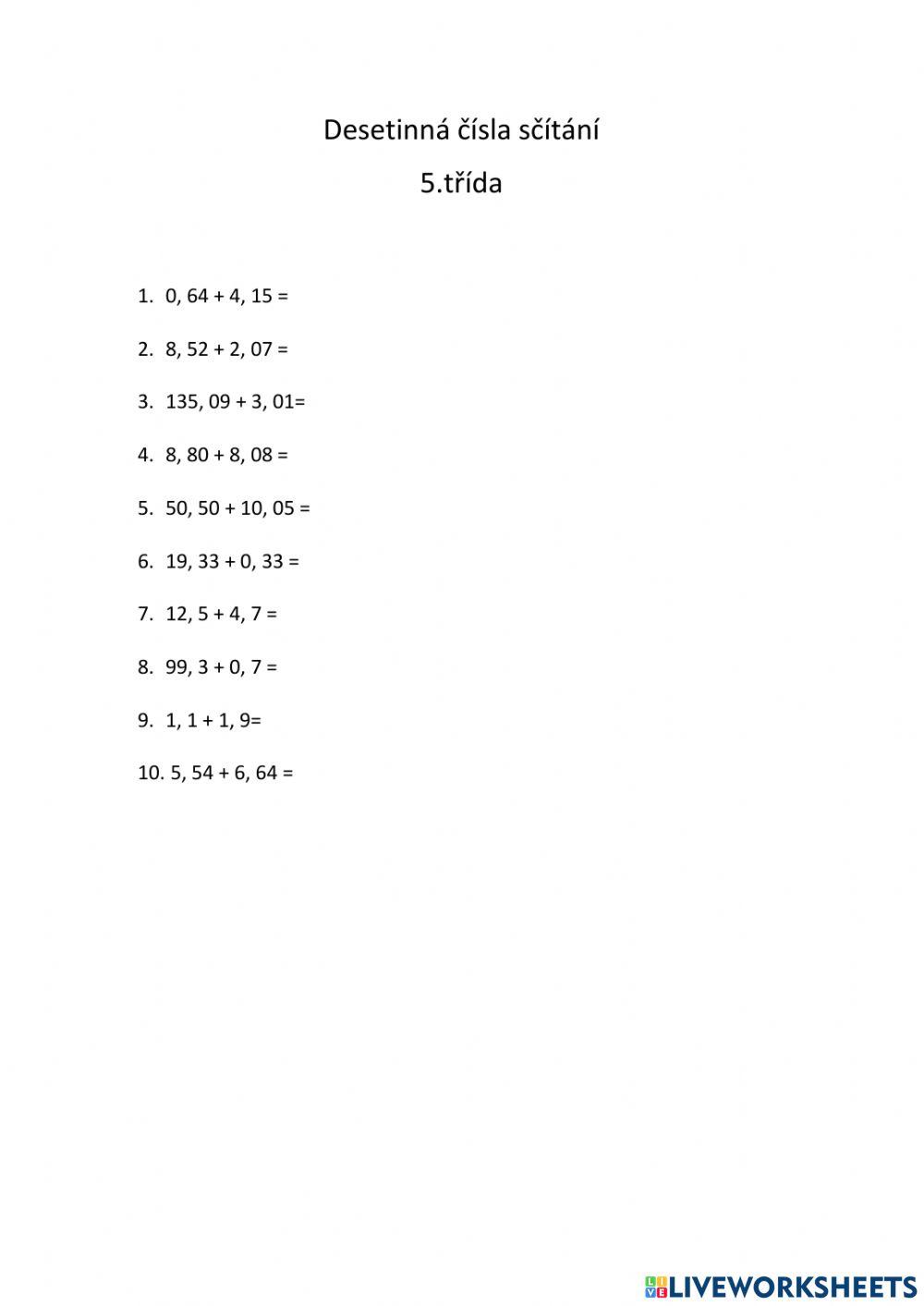 Sčítání desetinných čísel