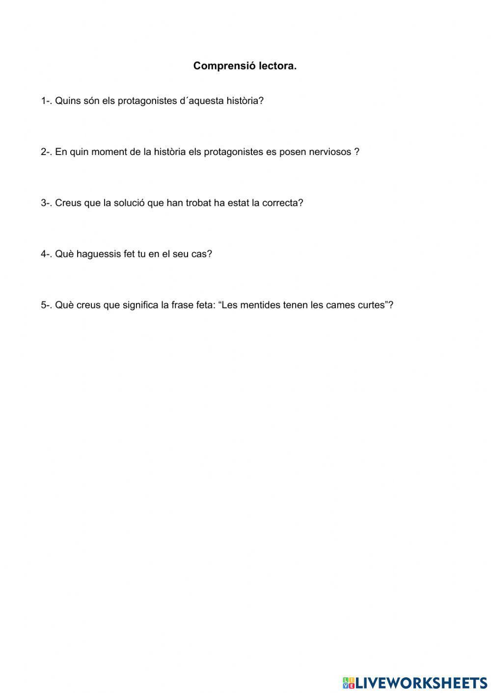 COMPRENSIÓ LECTORA: -ELS PEIXOS DE CLASSE-