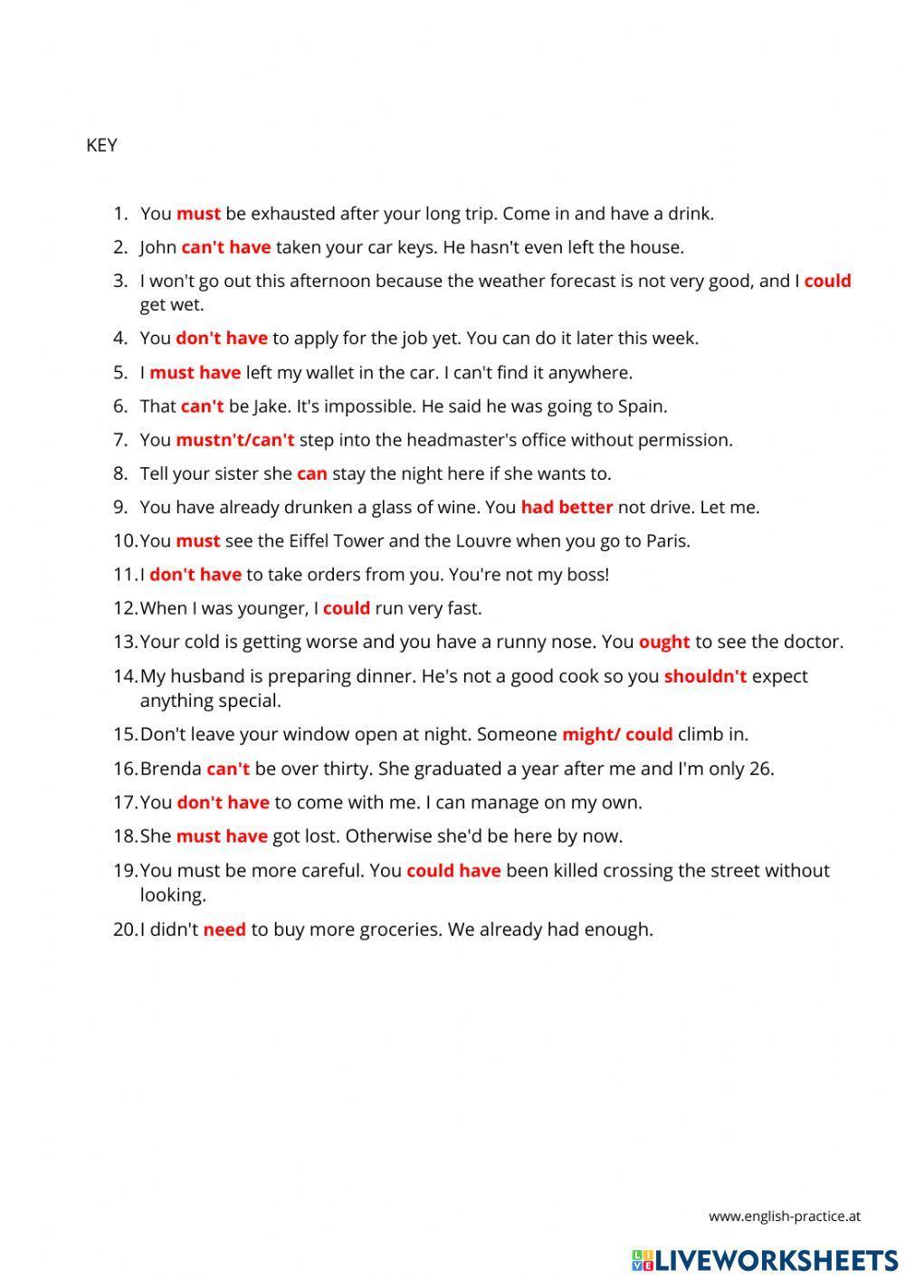 Modale Verbs Mixed practice