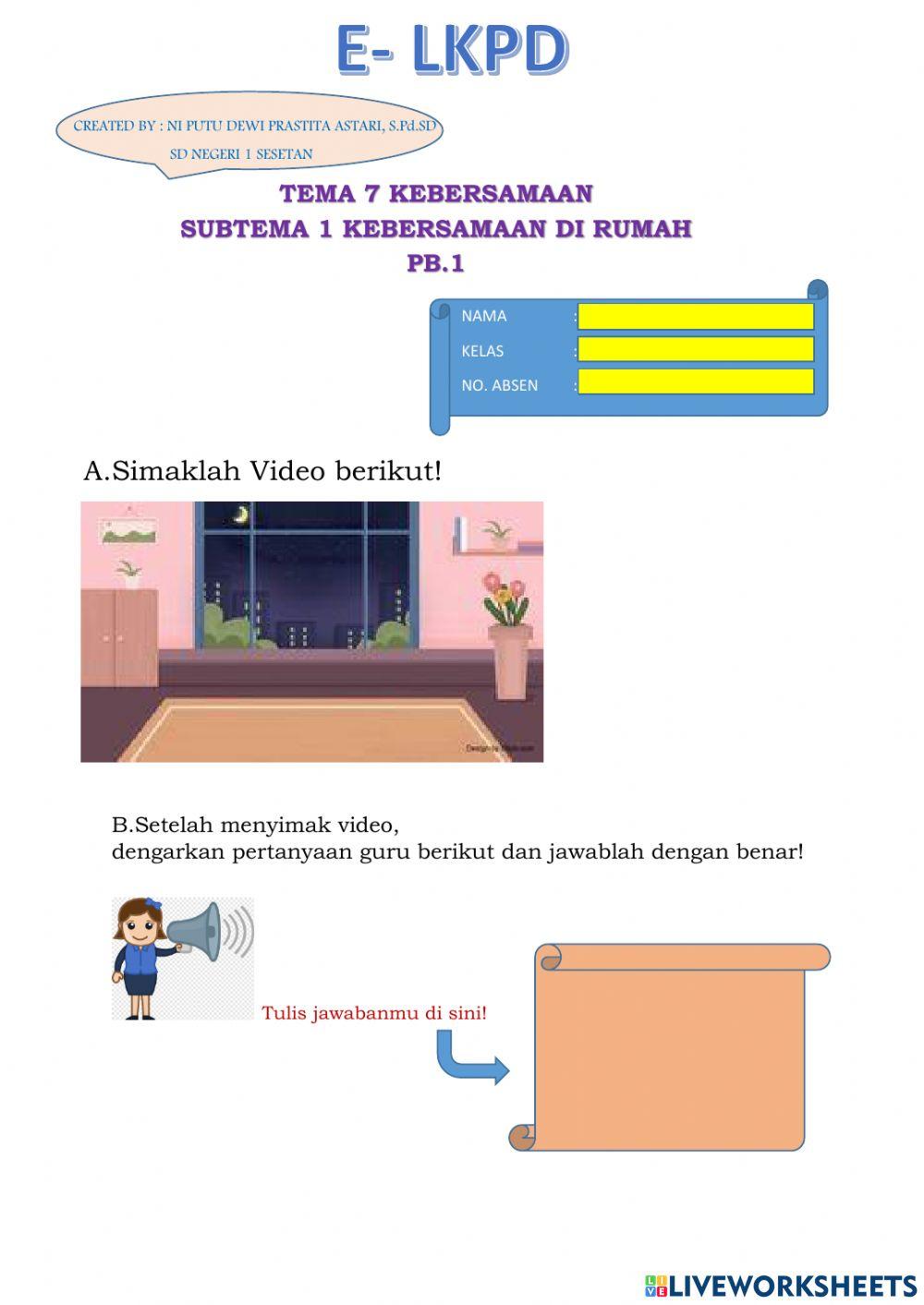 E-lkpd kelas 2 tema 7 subtema 1 pb.1