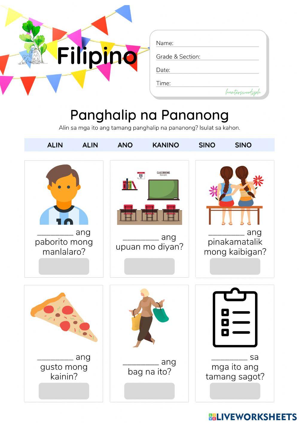 Panghalip na Pananong (HuntersWoodsPH Filipino Worksheet) Panghalip na Pananong (HuntersWoodsPH Filipino Worksheet)