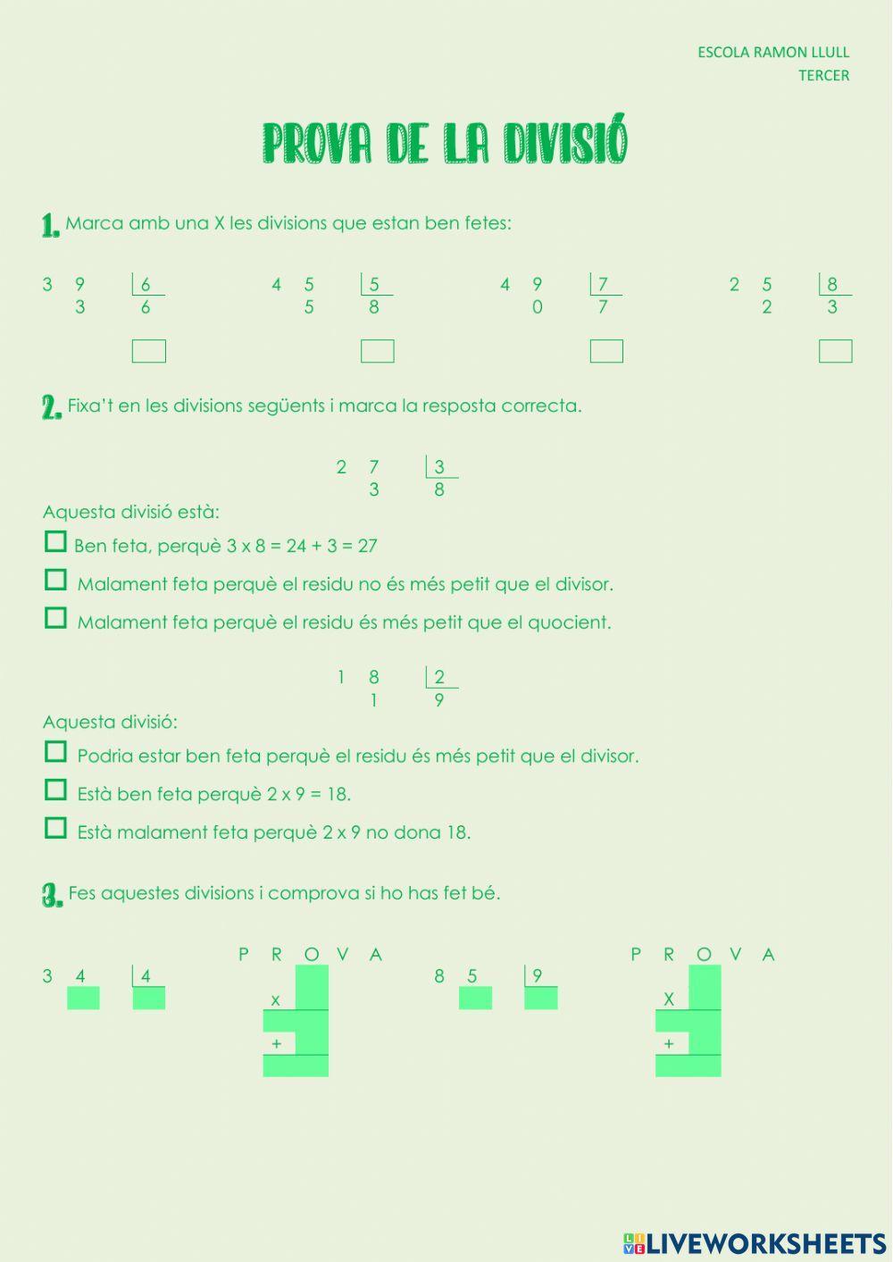 Prova de la divisió