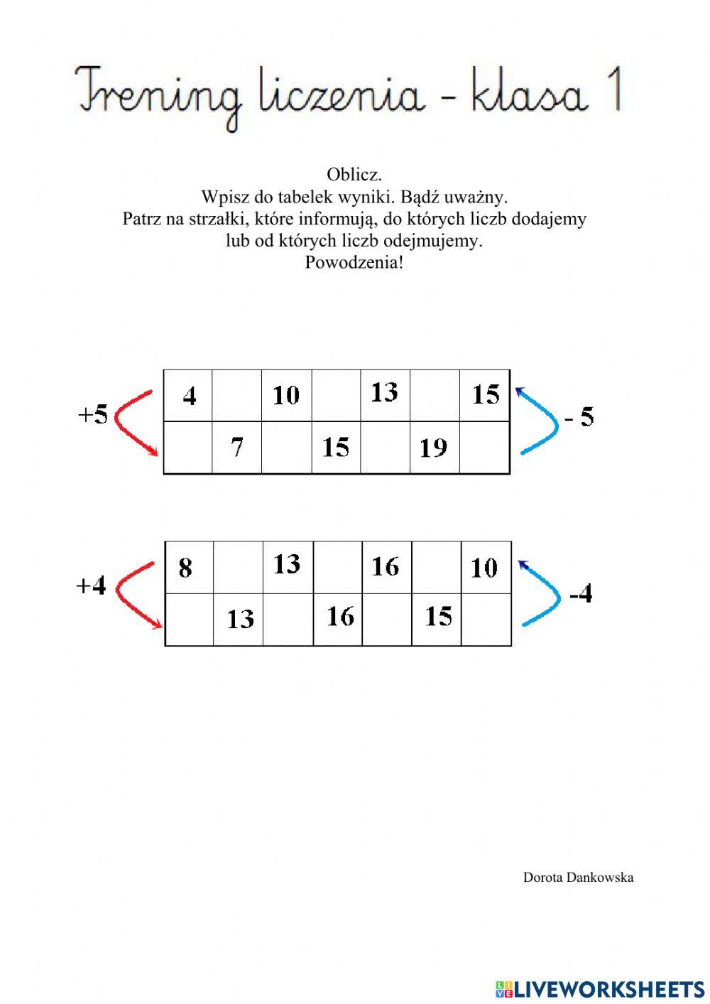 Dodawanie i odejmowanie w zakresie 20
