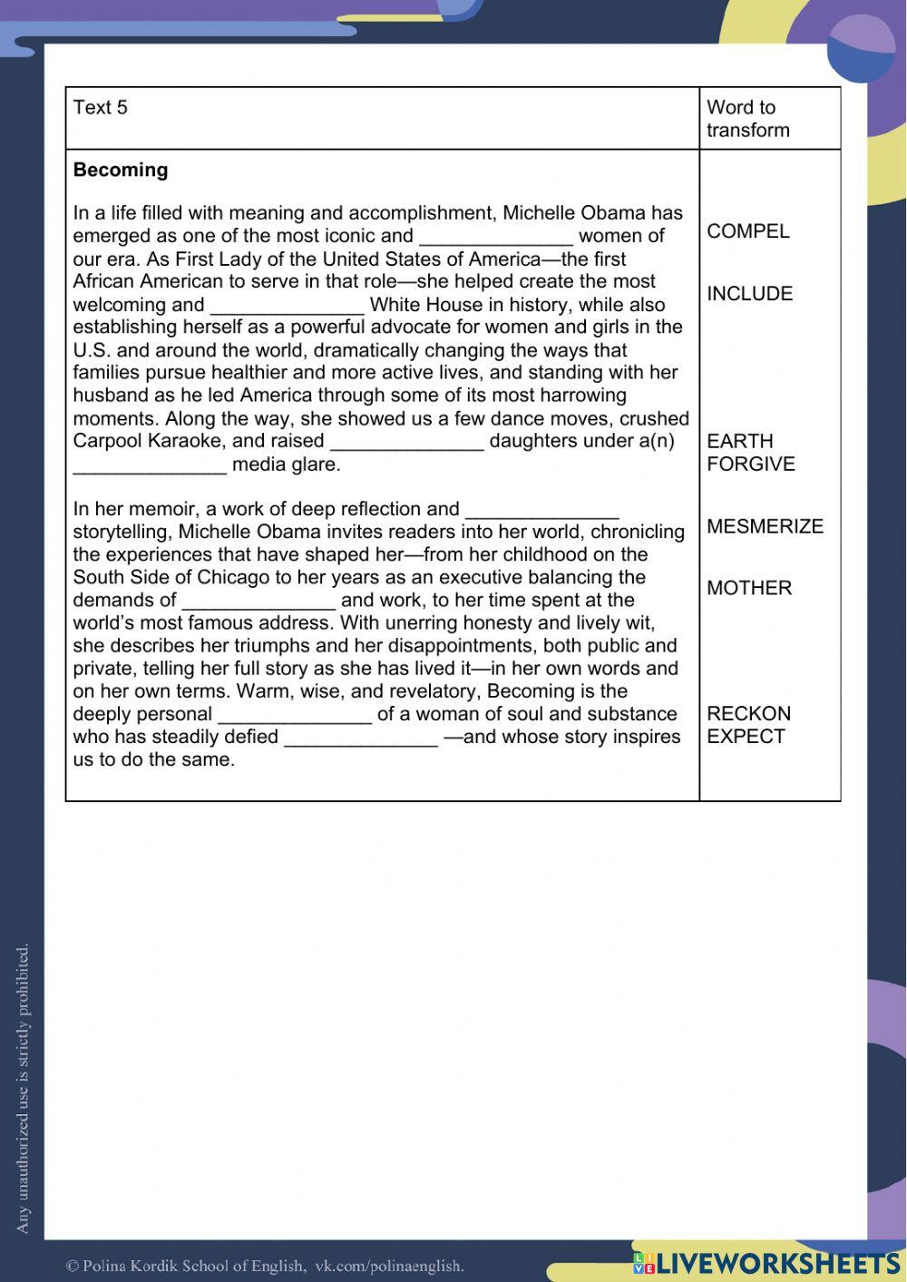 Week 24 Word Formation 1-5