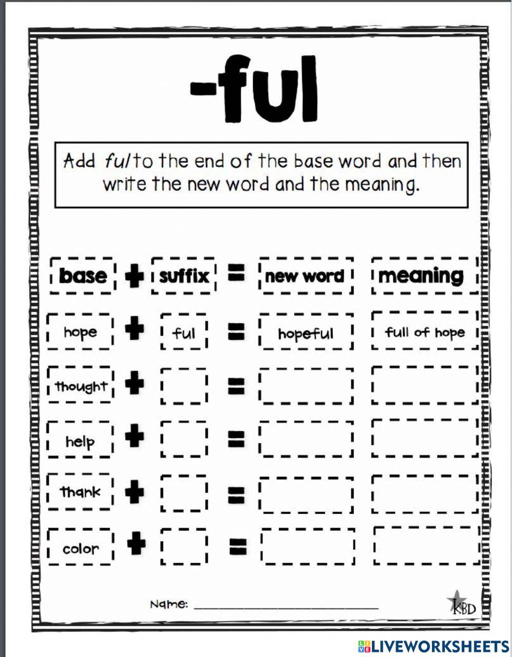 Suffix ful online exercise for Live Worksheets