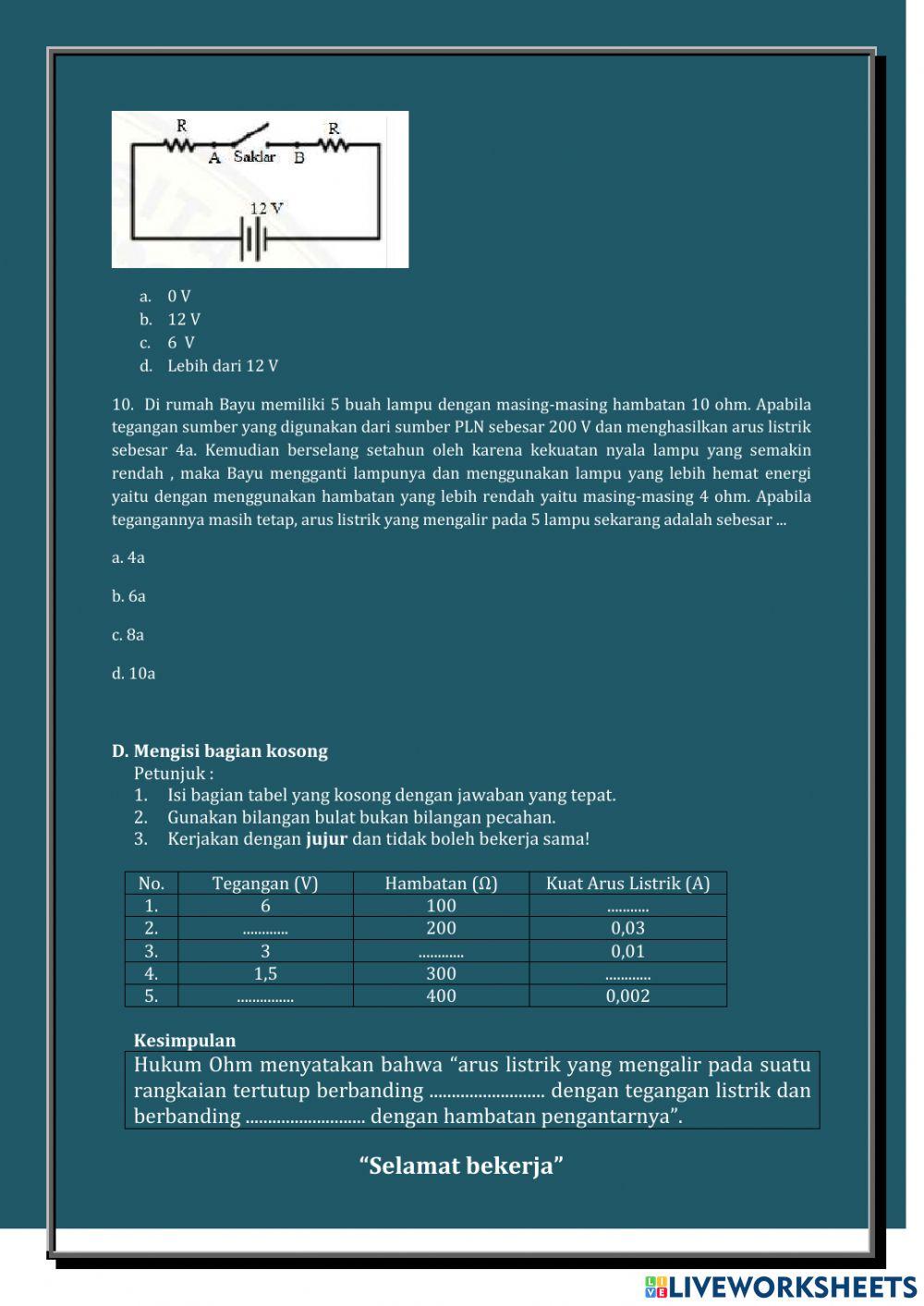 Uji kompetensi hukum ohm